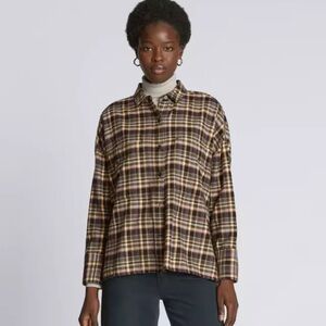 Everlane The Boxy Flannel Long Sleeve Shirt in Brown Plaid Size XXL